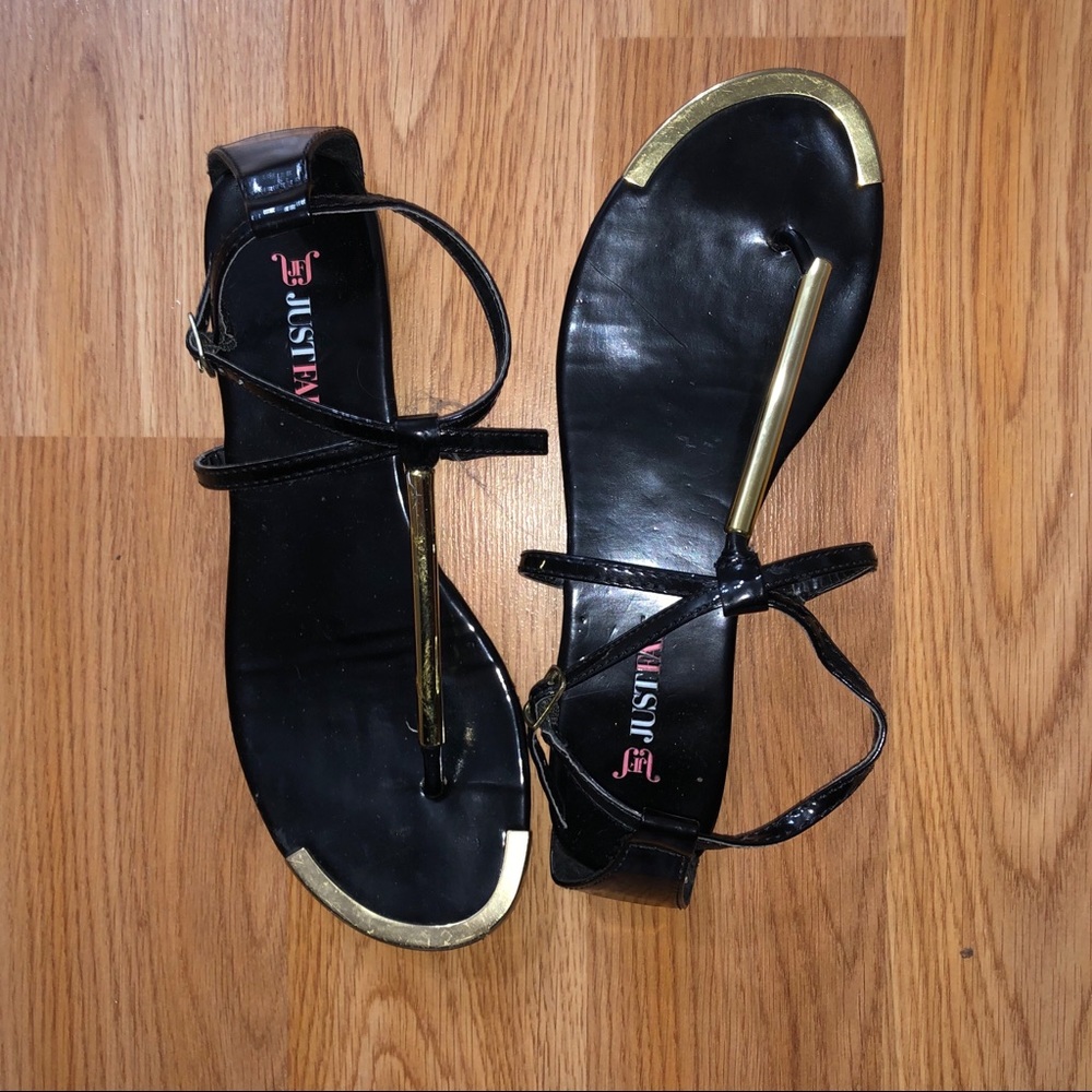 Just fab black and gold sandals